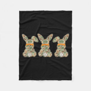 Three Bunnies Camouflage Rabbit Eggs Happy Easter Fleece Blanket
