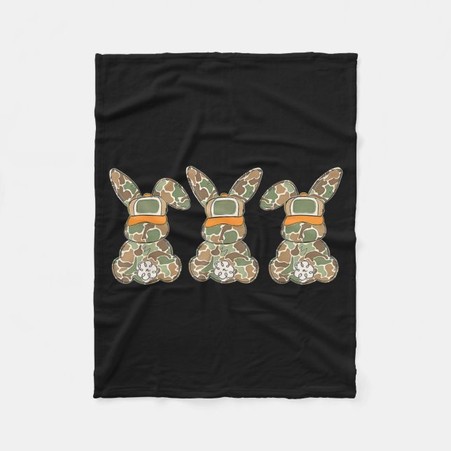 Three Bunnies Camouflage Rabbit Eggs Happy Easter  Fleece Blanket (Front)