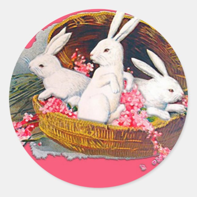 Three bunnies in a basket Stickers (Front)