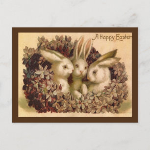 Three Bunnies Vintage Easter Greeting Postcard