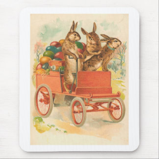 Three Bunnies With Eggs Vintage Easter Mouse Mat