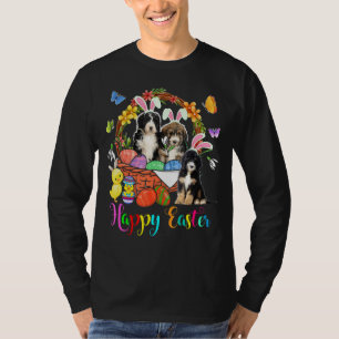 Three Bunny Bernedoodle Dogs In Easter Eggs Basket T-Shirt