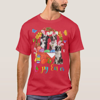 Three Bunny Border Collie Dogs In Easter Eggs Bask T-Shirt
