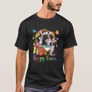 Three Bunny Border Collie Dogs In Easter Eggs Bask T-Shirt