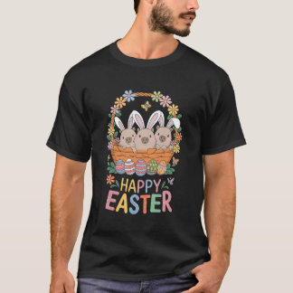 Three Bunny Caprybala Dogs In Easter Eggs Basket T-Shirt