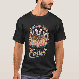 Three Bunny Dachshund Dogs In Easter Eggs Basket T-Shirt