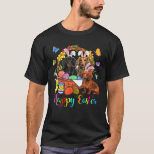 Three Bunny Dachshund Dogs In Easter Eggs Basket T-Shirt