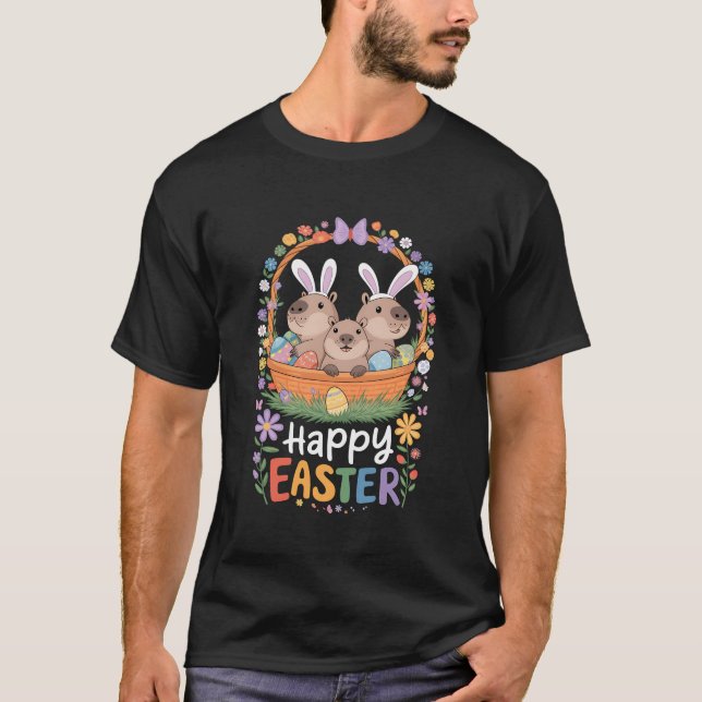 Three Bunny Dachshund Dogs In Easter Eggs Basket T-Shirt (Front)