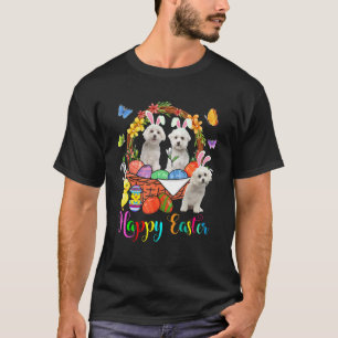 Three Bunny Maltese Dogs In Easter Eggs Basket T-Shirt