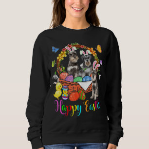 Three Bunny Schnauzer Dogs In Easter Eggs Basket Sweatshirt