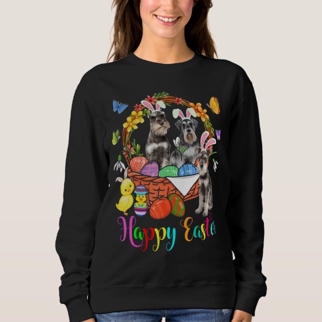 Three Bunny Schnauzer Dogs In Easter Eggs Basket Sweatshirt (Front)