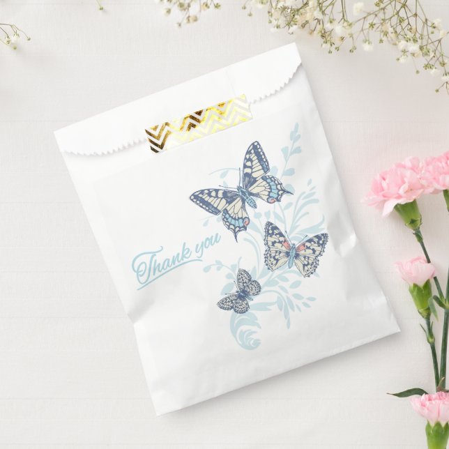 Three butterflies drawing thank you blue wedding  favour bags (Sealed)