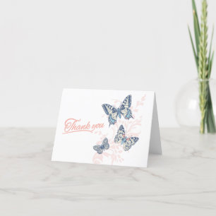 Three butterflies drawing wedding coral thank you card