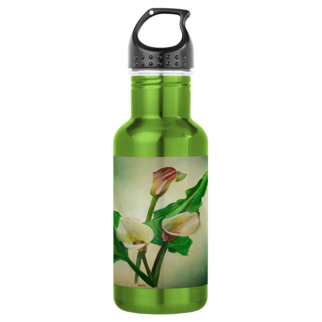 Three Calla Lilies Stunning Botanical Acrylic  532 Ml Water Bottle (Front)