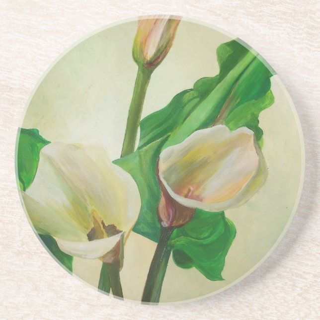 Three Calla Lilies Stunning Botanical Acrylic  Coaster (Front)