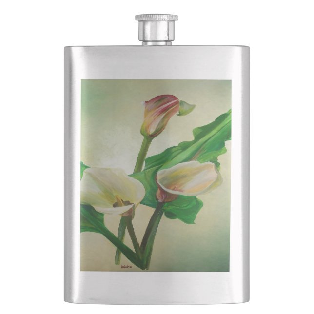 Three Calla Lilies Stunning Botanical Acrylic  Hip Flask (Front)