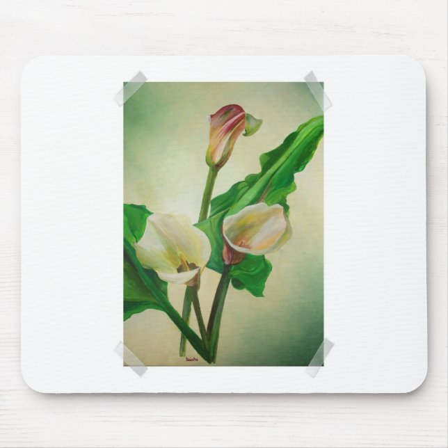 Three Calla Lilies Stunning Botanical Acrylic  Mouse Mat (Front)