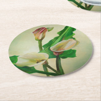Three Calla Lilies Stunning Botanical Acrylic Round Paper Coaster