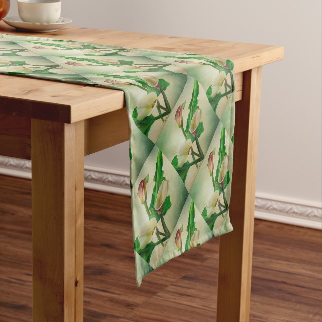 Three Calla Lilies Stunning Botanical Acrylic  Short Table Runner (In Situ)