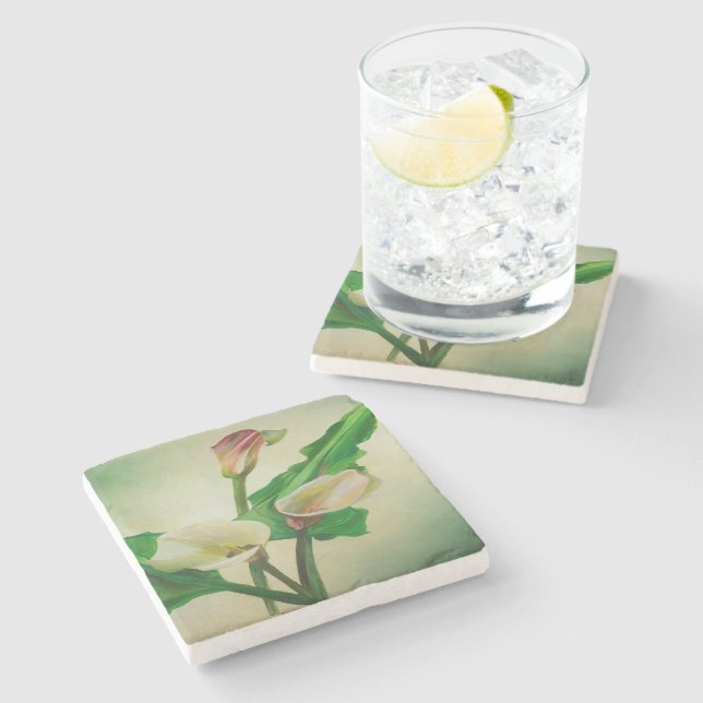 Three Calla Lilies Stunning Botanical Acrylic  Stone Coaster (Side)