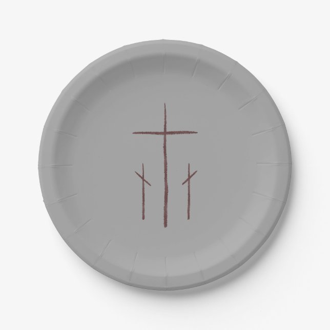 Three Calvary Crosses  Paper Plate (Front)