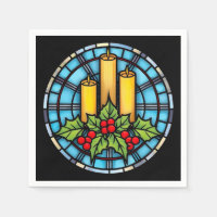 Three Candles With Holly Christmas Stained Glass 
