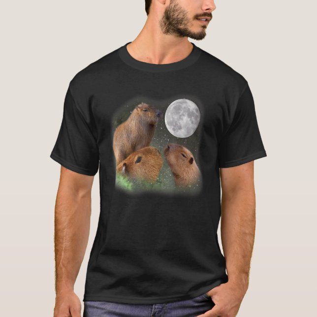 Three Capybaras And Moon  Capybara Humour Parody T-Shirt (Front)