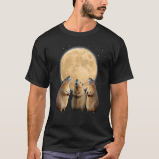 Three Capybaras At the Moon Capybara Howling Dead  T-Shirt
