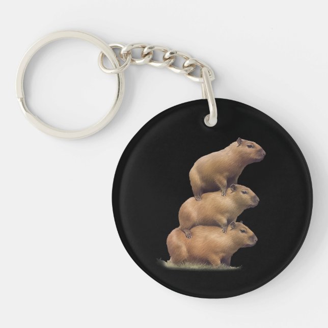 Three Capybaras Funny Capybara Humour Stack Animal Key Ring (Front)
