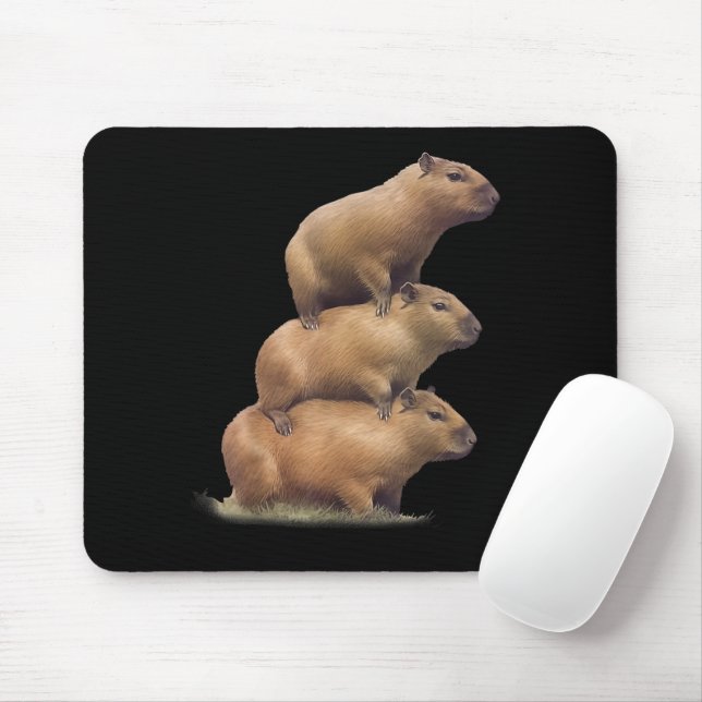 Three Capybaras Funny Capybara Humour Stack Animal Mouse Mat (With Mouse)