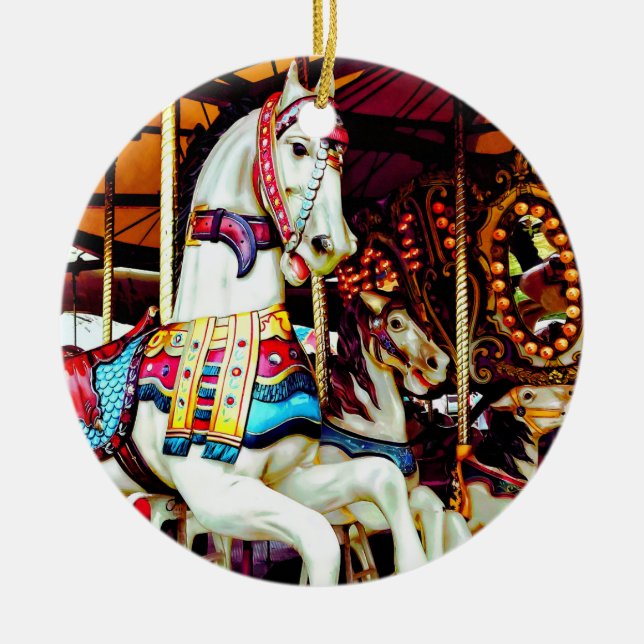 Three Carousel Horses Ceramic Tree Decoration (Front)