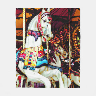 Three Carousel Horses Fleece Blanket