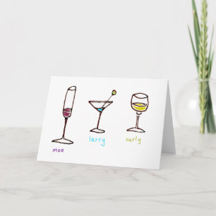 Three Cartoon Drinks Stooges Folded Greeting Card
