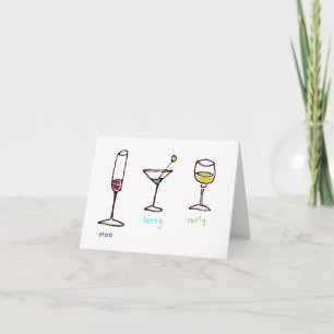 Three Cartoon Drinks Stooges Folded Note Card