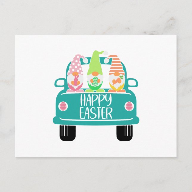 Three Cartoon Easter Gnomes Phrase Quote Calligrap Postcard (Front)