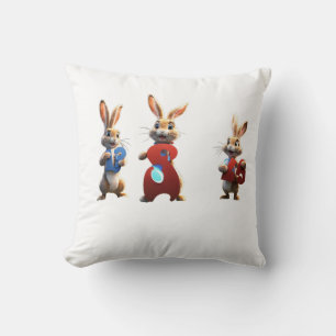 Three Cartoon Hares Holding a Huge Number 3 Sign Cushion