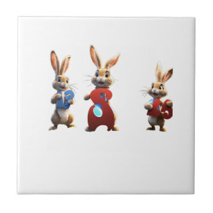 Three Cartoon Hares Holding a Huge Number 3 Sign Tile