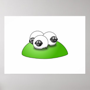 Three Cartoon Sheep on the Grass Poster