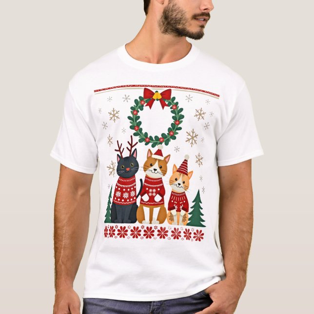 Three Cat Funny Christmas Cat Ugly Xmas Sweater Me (Front)
