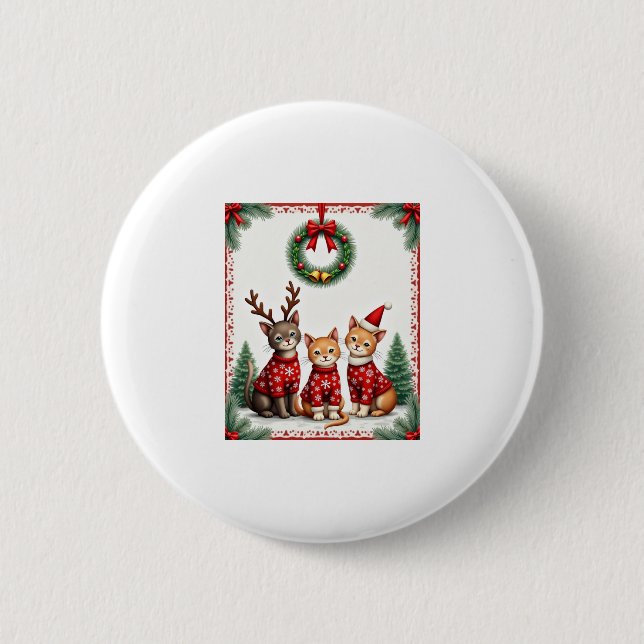 Three Cat Funny Christmas Cat Ugly Xmas Sweater Me 6 Cm Round Badge (Front)