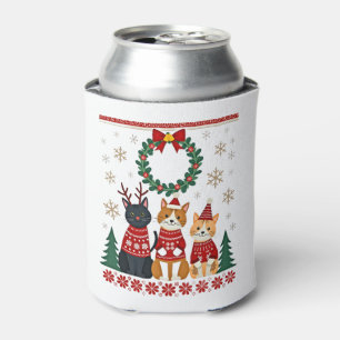 Three Cat Funny Christmas Cat Ugly Xmas Sweater Me Can Cooler