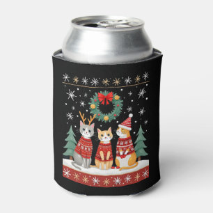 Three Cat Funny Christmas Cat Ugly Xmas Sweater Me Can Cooler