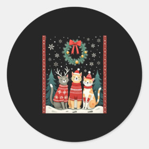 Three Cat Funny Christmas Cat Ugly Xmas Sweater Me Classic Round Sticker