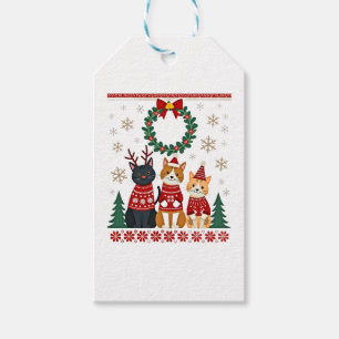 Three Cat Funny Christmas Cat Ugly Xmas Sweater Me Gift Tags