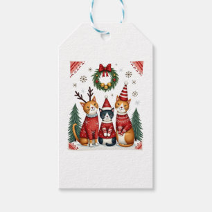 Three Cat Funny Christmas Cat Ugly Xmas Sweater Me Gift Tags
