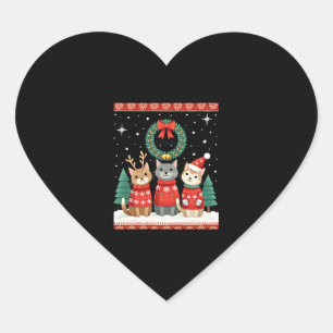 Three Cat Funny Christmas Cat Ugly Xmas Sweater Me Heart Sticker