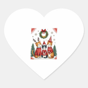 Three Cat Funny Christmas Cat Ugly Xmas Sweater Me Heart Sticker