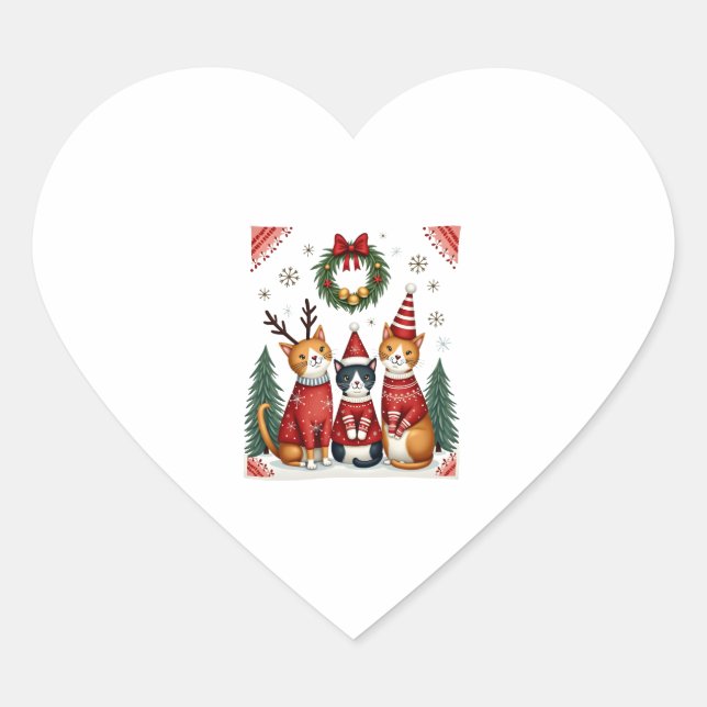 Three Cat Funny Christmas Cat Ugly Xmas Sweater Me Heart Sticker (Front)