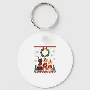 Three Cat Funny Christmas Cat Ugly Xmas Sweater Me Key Ring