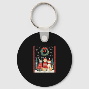 Three Cat Funny Christmas Cat Ugly Xmas Sweater Me Key Ring